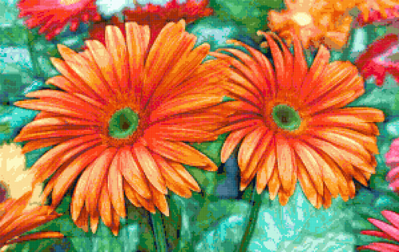 orange flowers cross stitch image